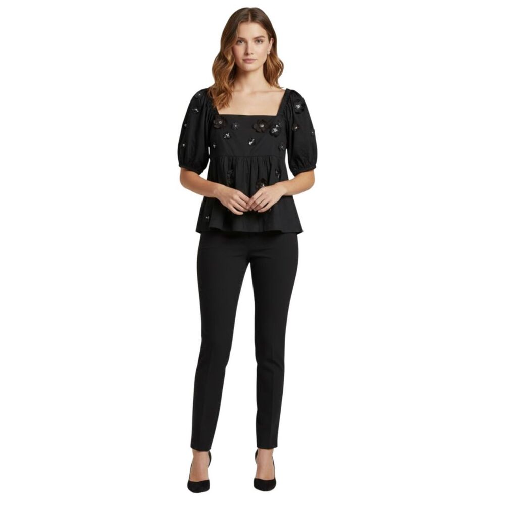 St. Roche NWT 3D Floral Embroidered Puff Sleeve Statement Blouse Luxury Coquette